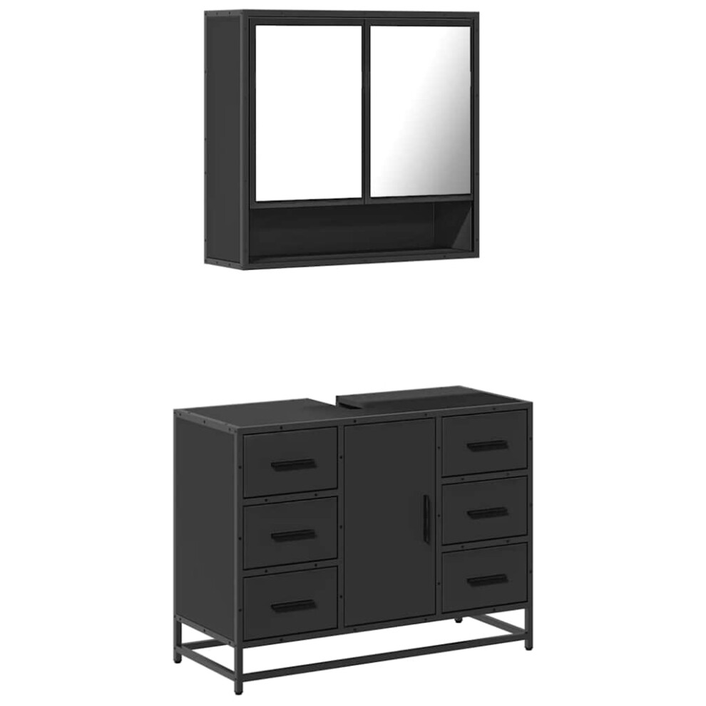 (black) vidaXL 2 Piece Bathroom Furniture Set Grey Sonoma Engineered Wood