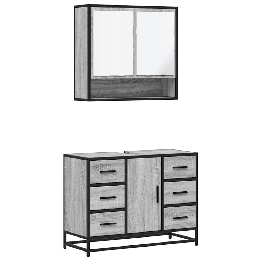 (grey sonoma) vidaXL 2 Piece Bathroom Furniture Set Grey Sonoma Engineered Wood