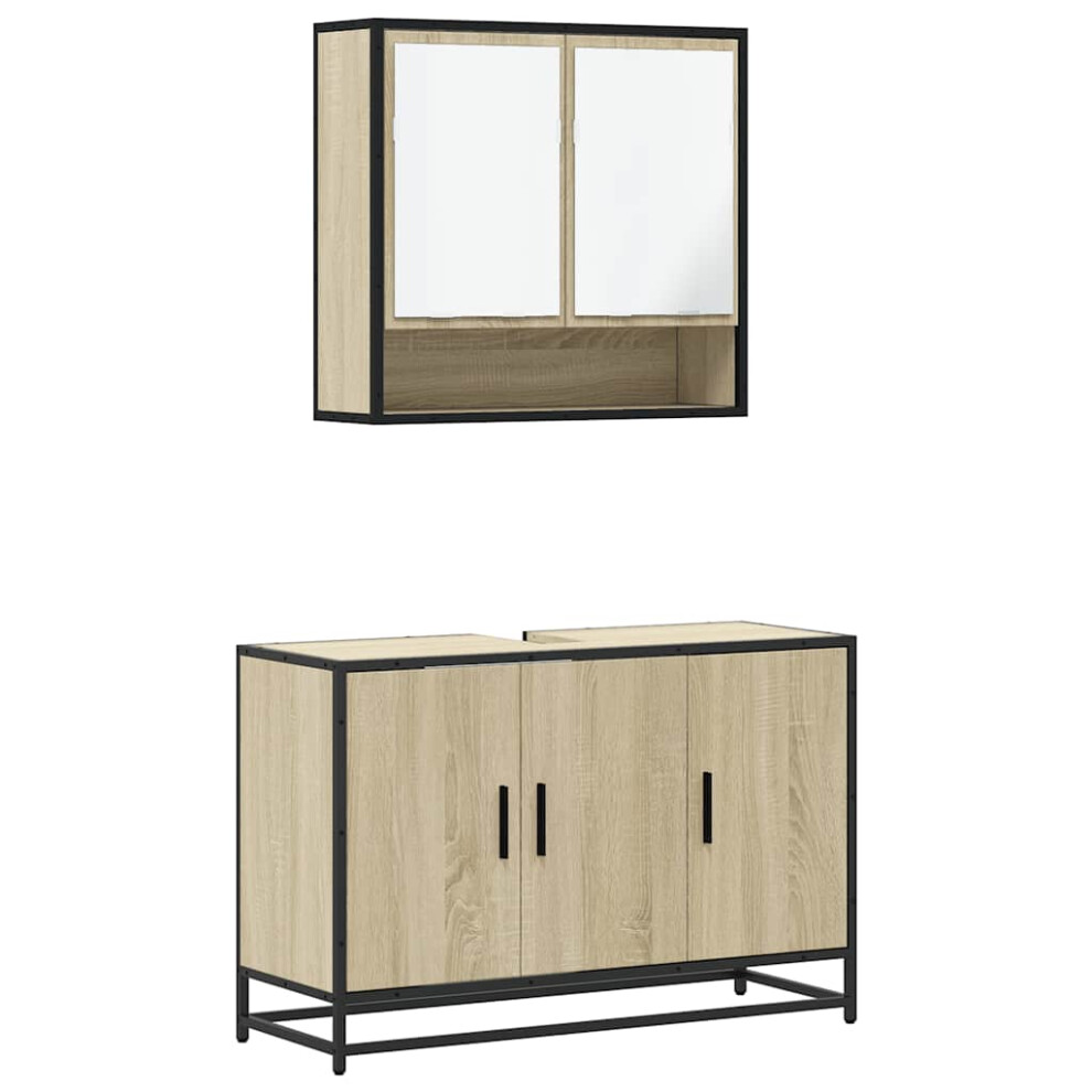 Vidaxl (Sonoma Oak) 2 Piece Bathroom Furniture Set Black Engineered Wood Bathroom Cabinet