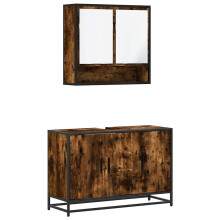 (smoked oak) vidaXL 2 Piece Bathroom Furniture Set Black Engineered Wood bathroom cabinet