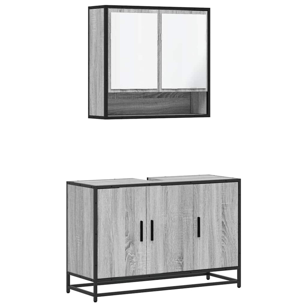 Vidaxl (Grey Sonoma) 2 Piece Bathroom Furniture Set Black Engineered Wood Bathroom Cabinet