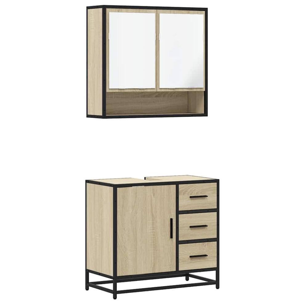 (sonoma oak) vidaXL 2 Piece Bathroom Furniture Set Black Engineered Wood bathroom cabinet