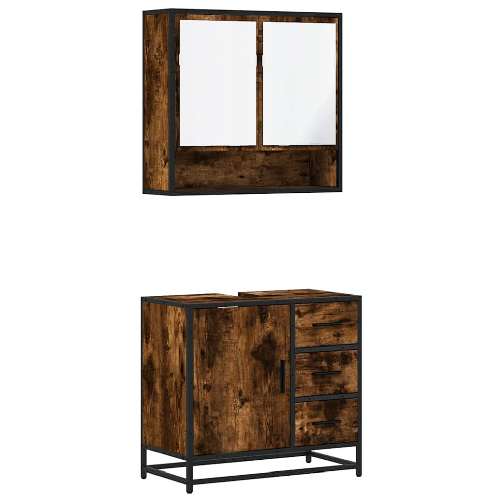Vidaxl (Smoked Oak) 2 Piece Bathroom Furniture Set Black Engineered Wood Bathroom Cabinet