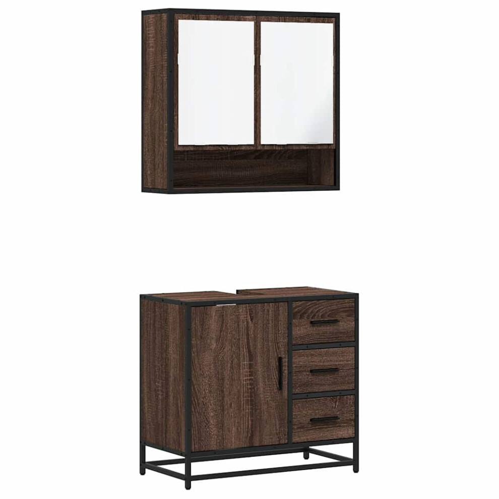 (brown oak) vidaXL 2 Piece Bathroom Furniture Set Black Engineered Wood bathroom cabinet