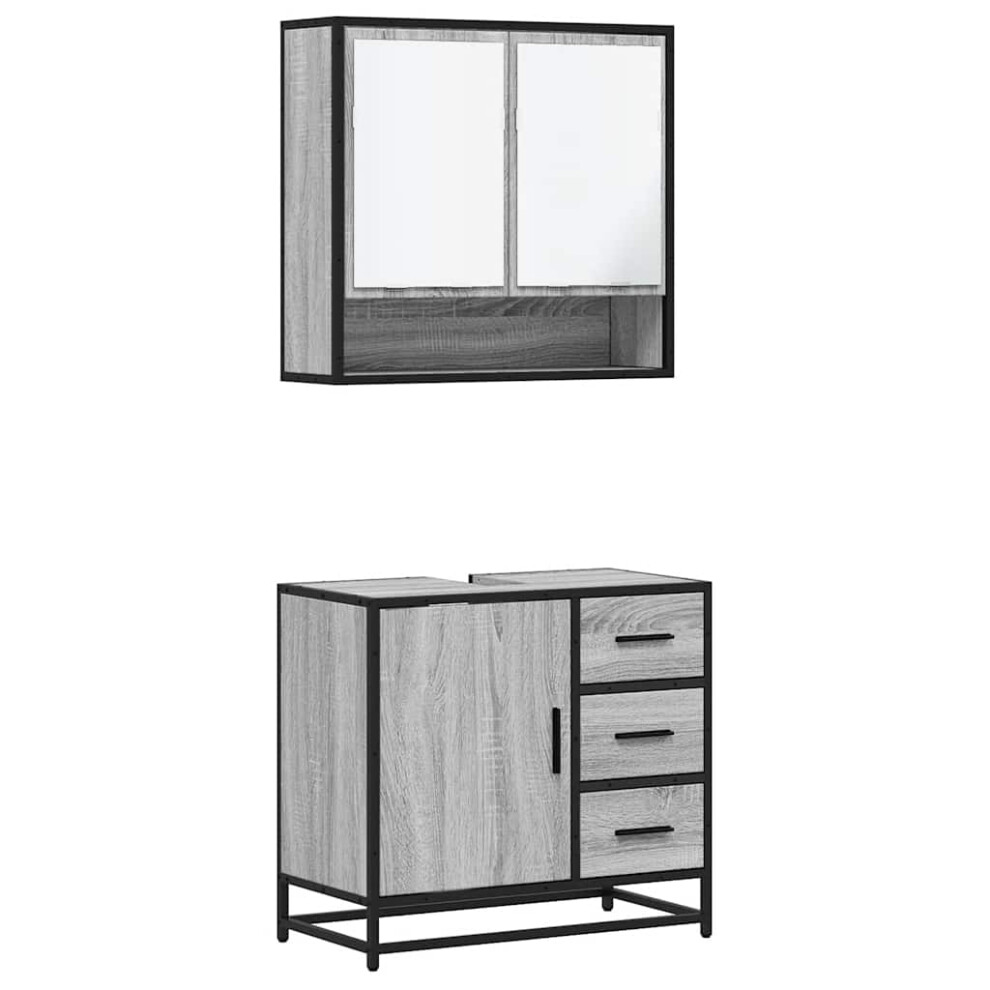 (grey sonoma) vidaXL 2 Piece Bathroom Furniture Set Black Engineered Wood bathroom cabinet