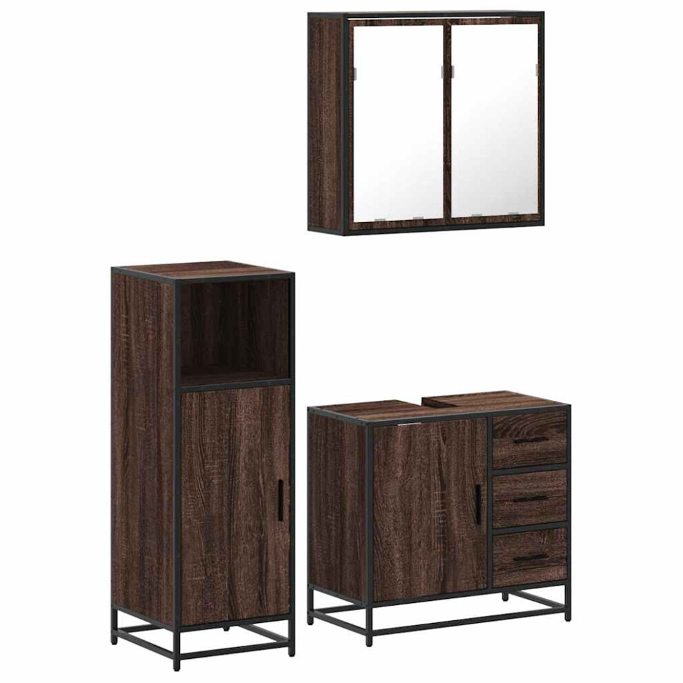 (brown oak) vidaXL 3 Piece Bathroom Furniture Set Brown Oak Engineered Wood