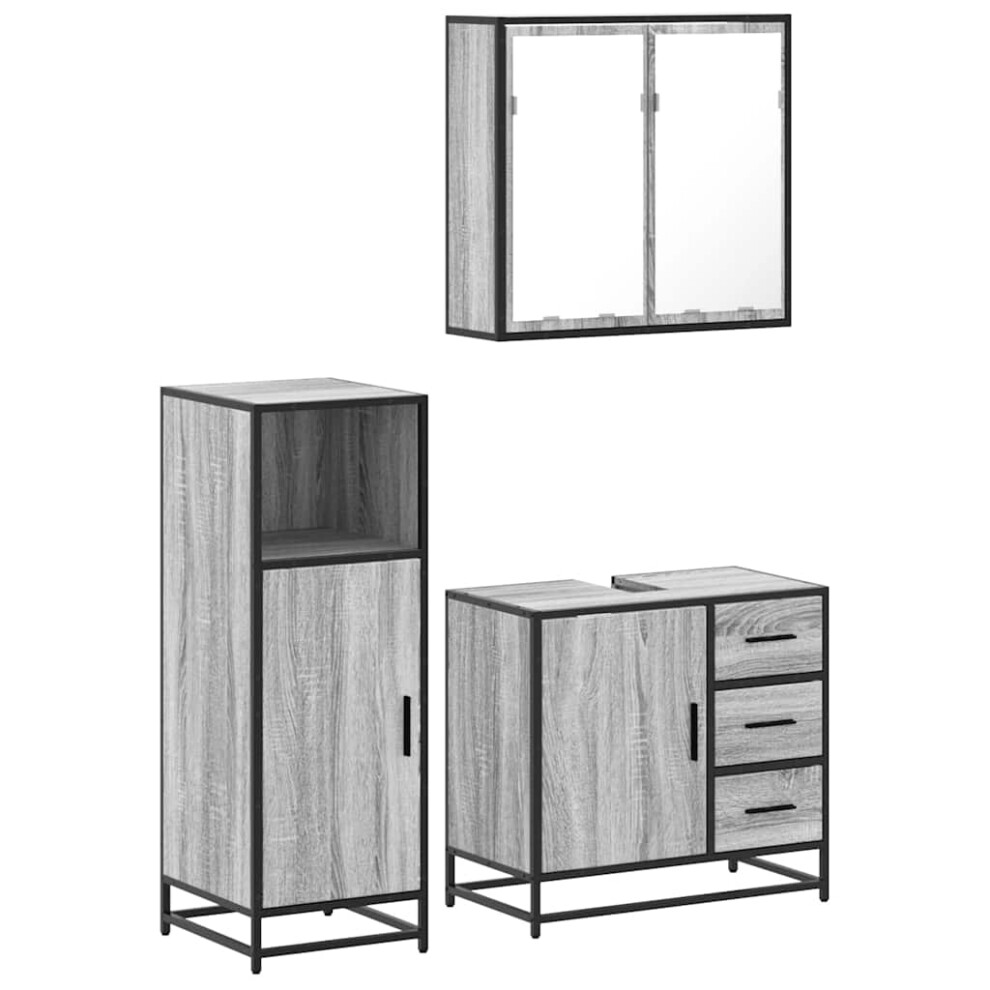 (grey sonoma) vidaXL 3 Piece Bathroom Furniture Set Brown Oak Engineered Wood