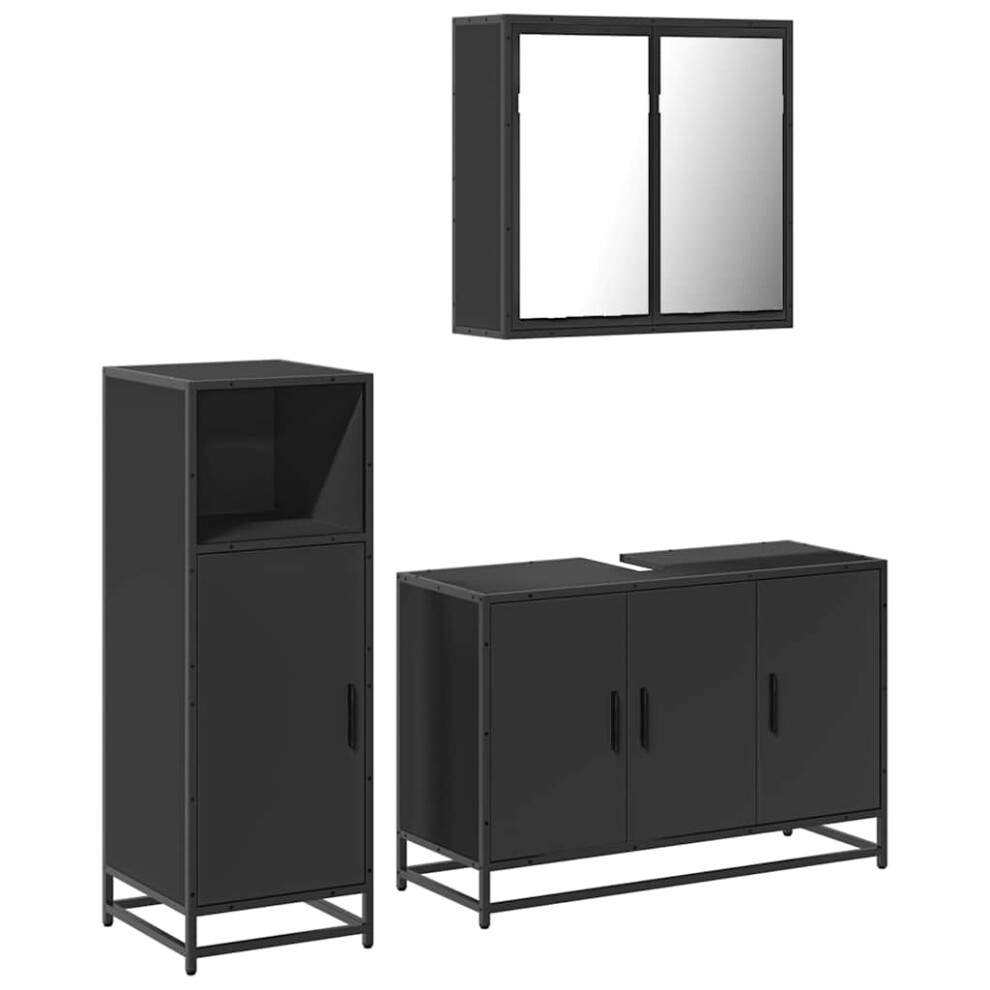 (black) vidaXL 3 Piece Bathroom Furniture Set Smoked Oak Engineered Wood