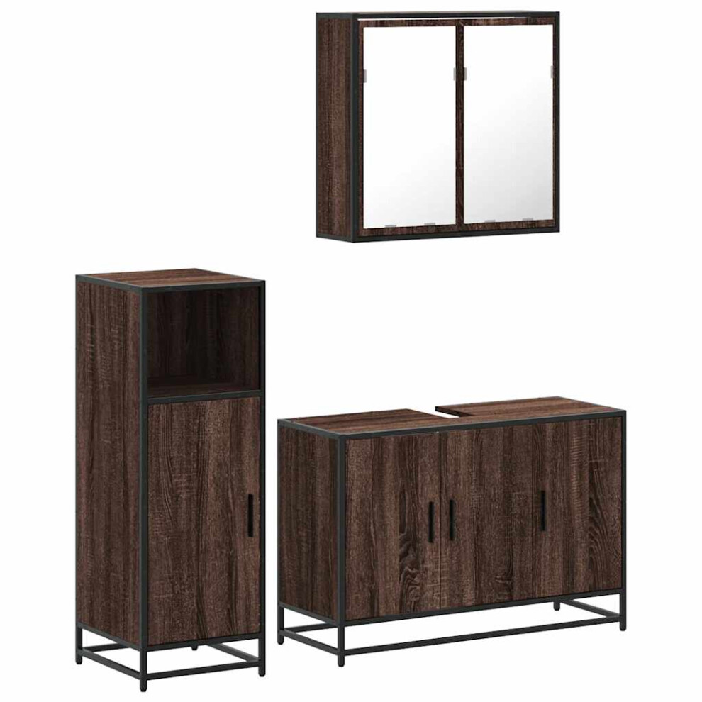 (brown oak) vidaXL 3 Piece Bathroom Furniture Set Smoked Oak Engineered Wood