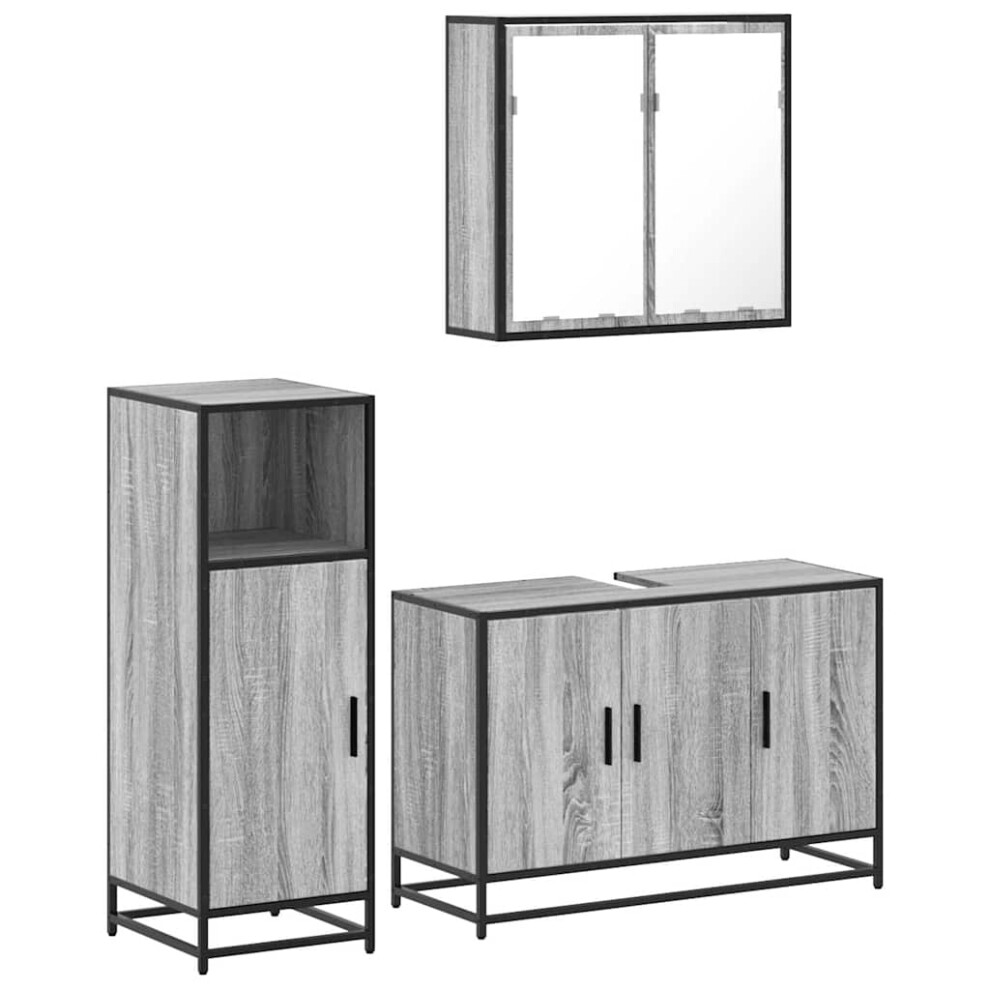 (grey sonoma) vidaXL 3 Piece Bathroom Furniture Set Smoked Oak Engineered Wood