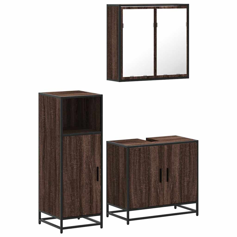 (brown oak) vidaXL 3 Piece Bathroom Furniture Set Sonoma Oak Engineered Wood