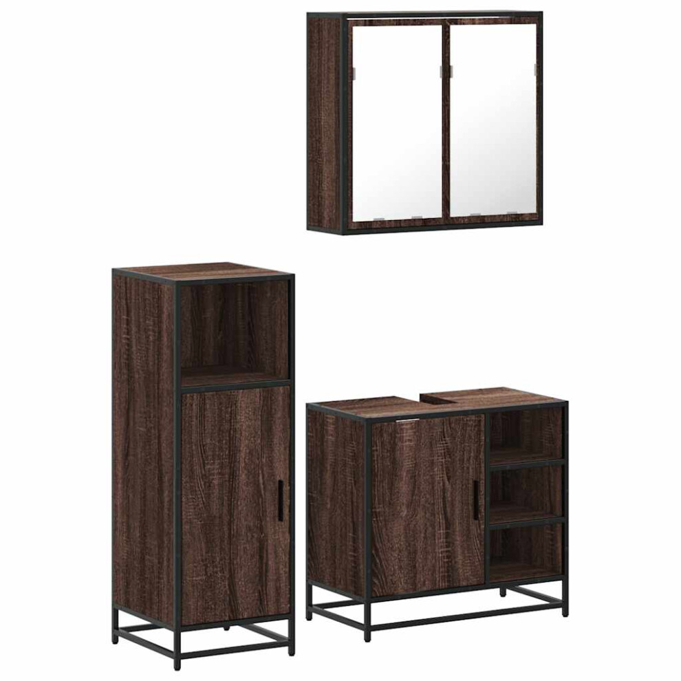 (brown oak) vidaXL 3 Piece Bathroom Furniture Set Black Engineered Wood bathroom cabinet