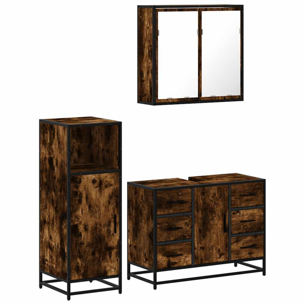 (smoked oak) vidaXL 3 Piece Bathroom Furniture Set Black Engineered Wood bathroom cabinet