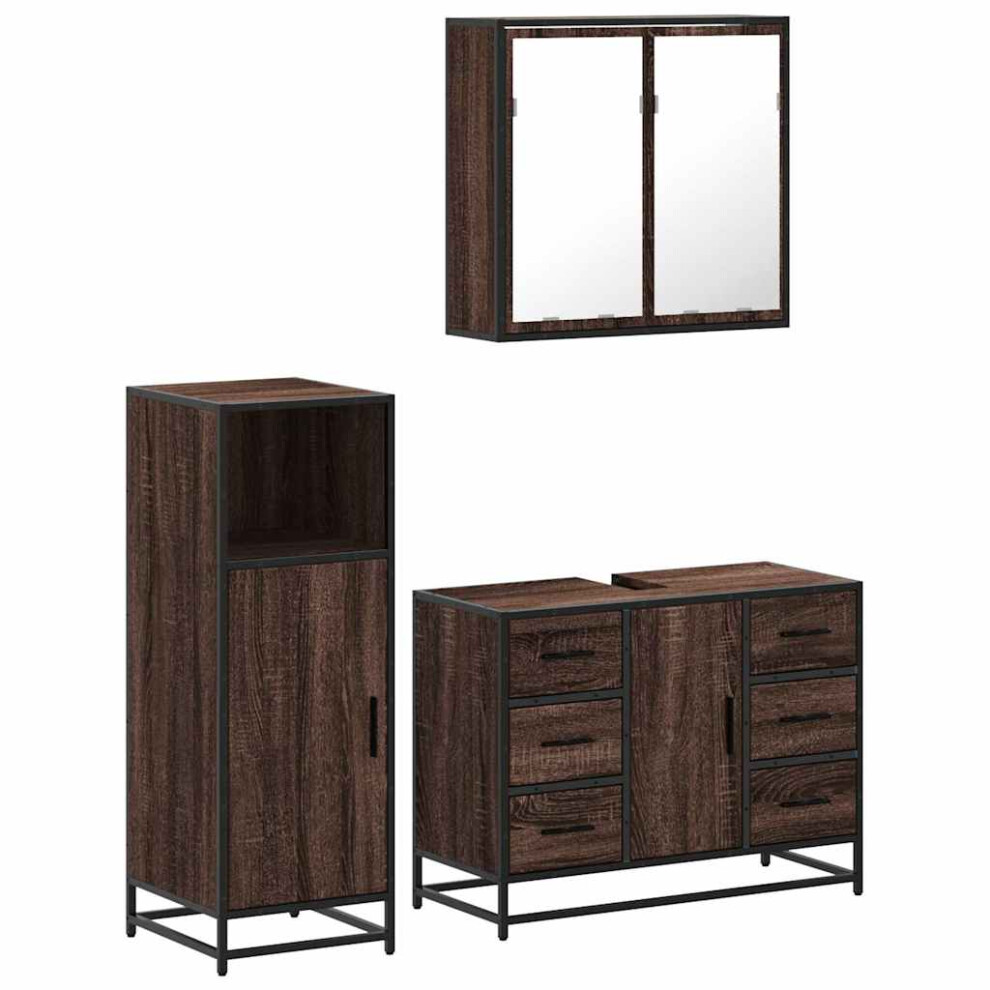 (brown oak) vidaXL 3 Piece Bathroom Furniture Set Black Engineered Wood Bathroom Cabinet