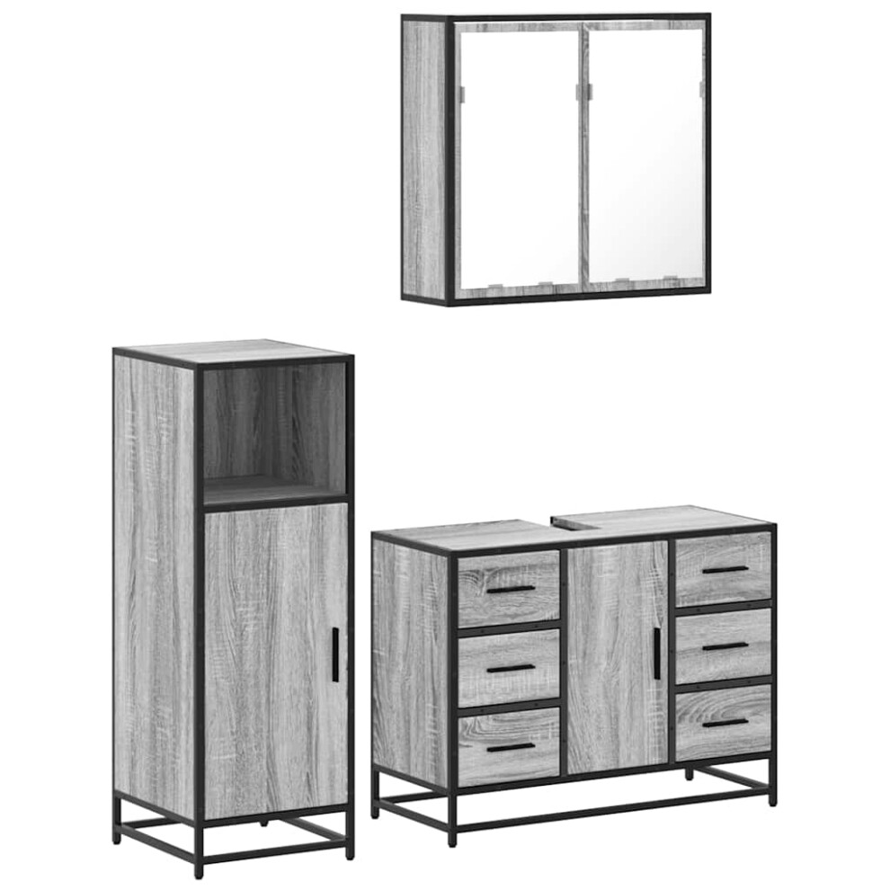 (grey sonoma) vidaXL 3 Piece Bathroom Furniture Set Black Engineered Wood bathroom cabinet