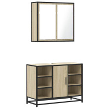 (sonoma oak) vidaXL Bathroom Furniture Set Sink Cabinet Cupboard 2 Piece Engineered Wood
