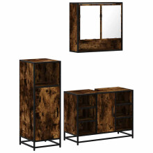 (smoked oak) vidaXL 3 Piece Bathroom Furniture Set Black Engineered Wood bathroom cabinet