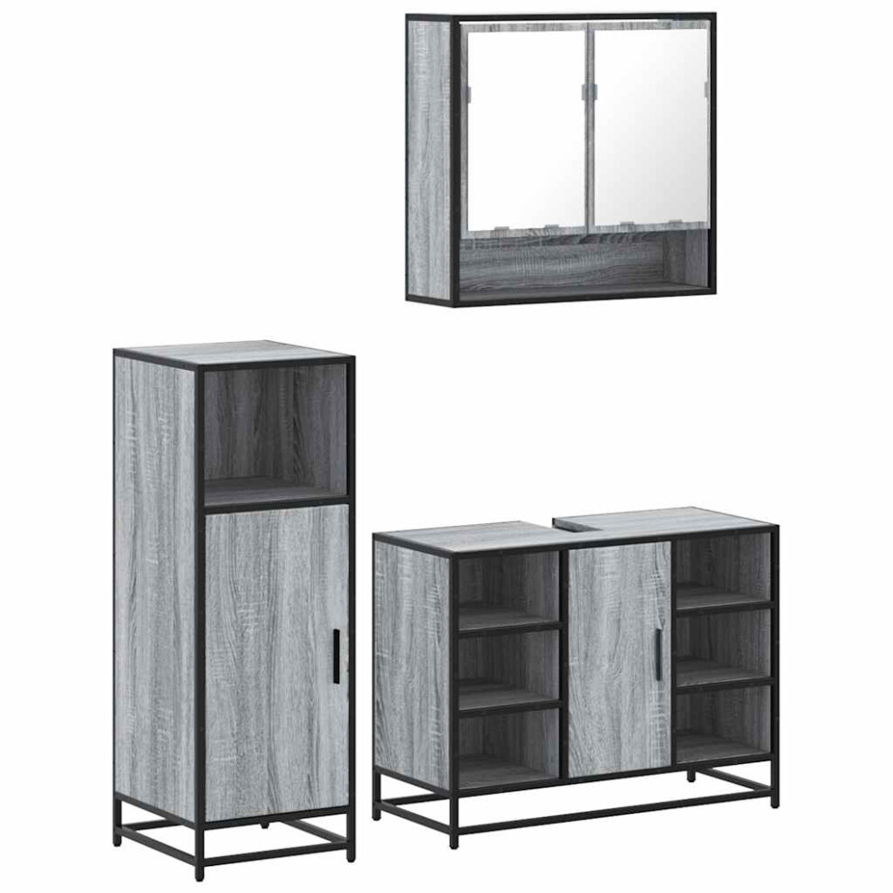 Vidaxl (Grey Sonoma) 3 Piece Bathroom Furniture Set Black Engineered Wood Bathroom Cabinet