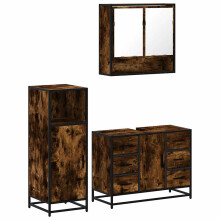 (smoked oak) vidaXL 3 Piece Bathroom Furniture Set Black Engineered Wood bathroom cabinet