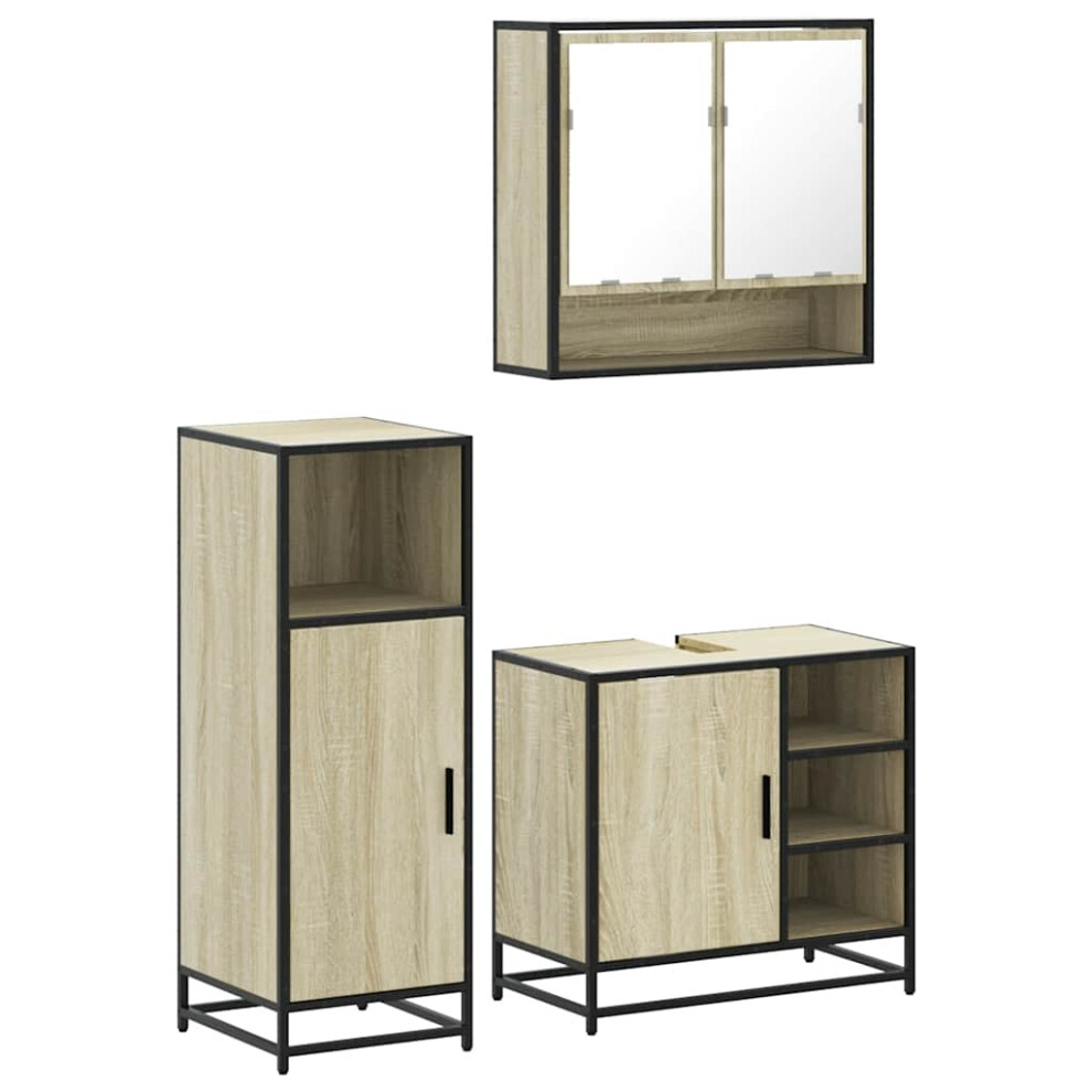 (sonoma oak) vidaXL 3 Piece Bathroom Furniture Set Brown Oak Engineered Wood