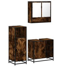 (smoked oak) vidaXL 3 Piece Bathroom Furniture Set Brown Oak Engineered Wood