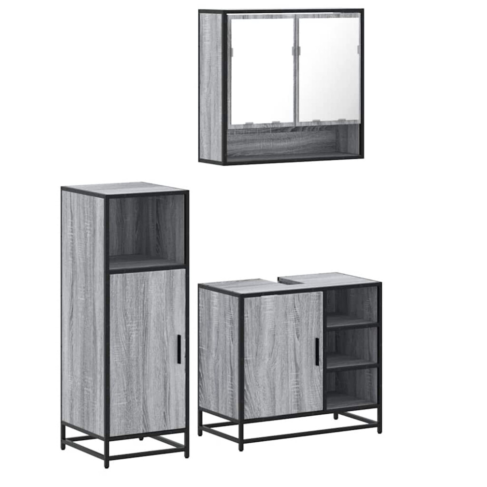 Vidaxl (Grey Sonoma) 3 Piece Bathroom Furniture Set Brown Oak Engineered Wood