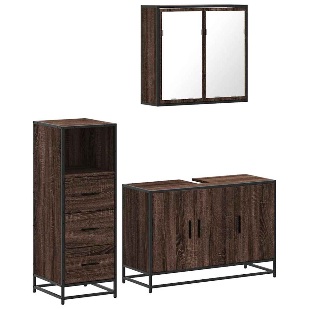 (brown oak) vidaXL 3 Piece Bathroom Furniture Set Grey Sonoma Engineered Wood