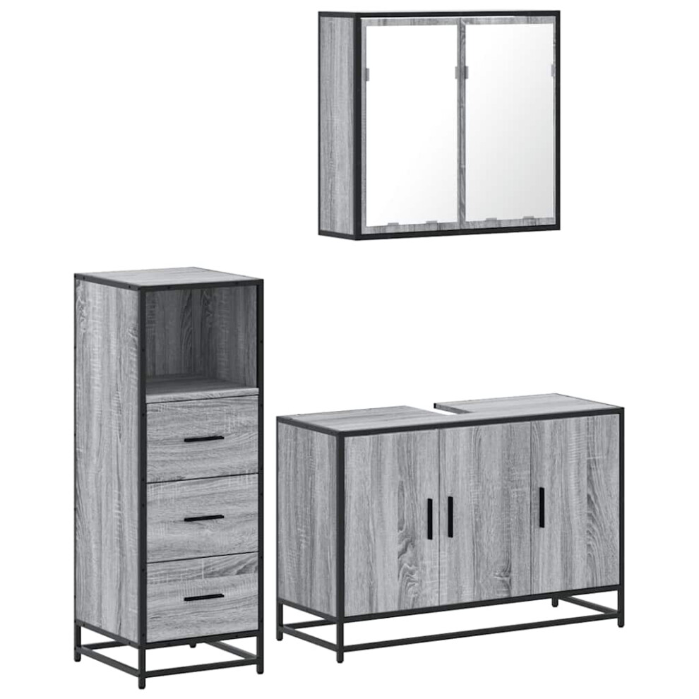 (grey sonoma) vidaXL 3 Piece Bathroom Furniture Set Grey Sonoma Engineered Wood