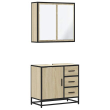 (sonoma oak) vidaXL 2 Piece Bathroom Furniture Set Black Engineered Wood bathroom cabinet