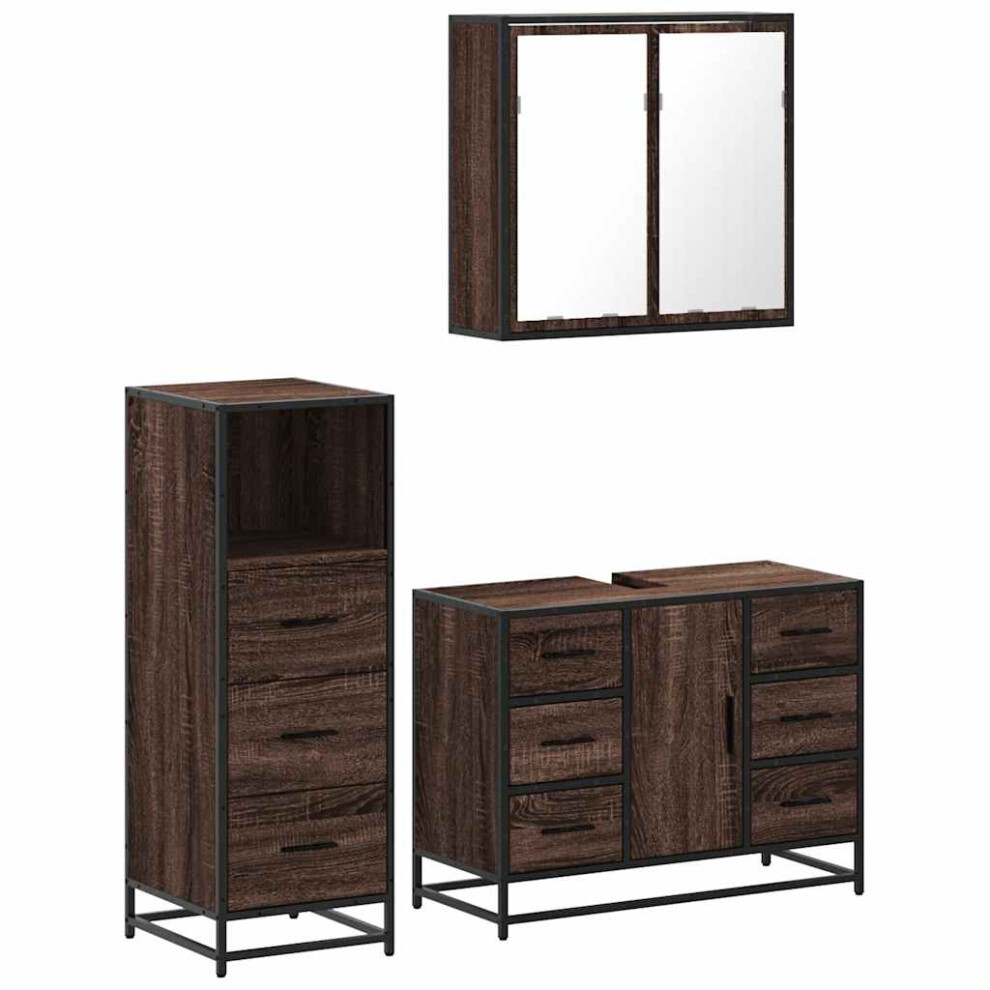 (brown oak) vidaXL 3 Piece Bathroom Furniture Set Brown Oak Engineered Wood