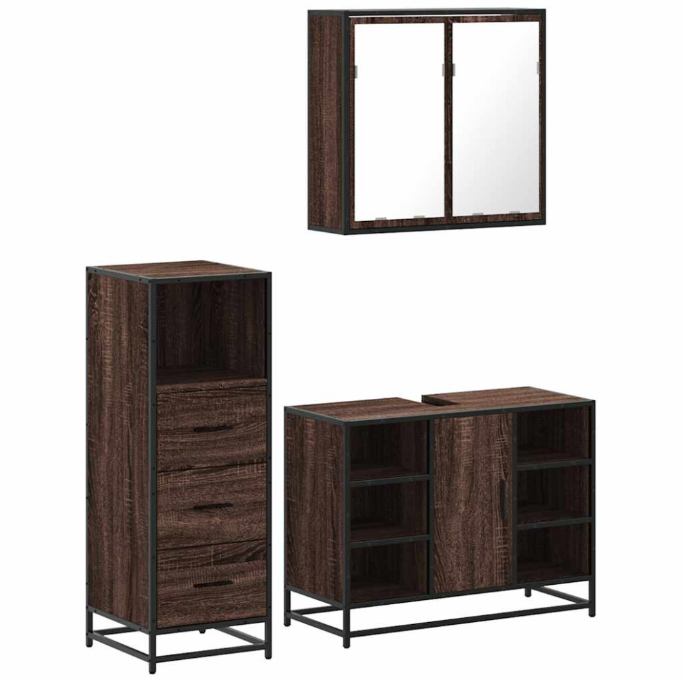 (brown oak) vidaXL 3 Piece Bathroom Furniture Set Black Engineered Wood bathroom cabinet