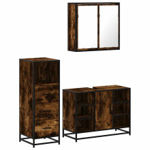 (smoked oak) vidaXL 3 Piece Bathroom Furniture Set Black Engineered Wood bathroom cabinet