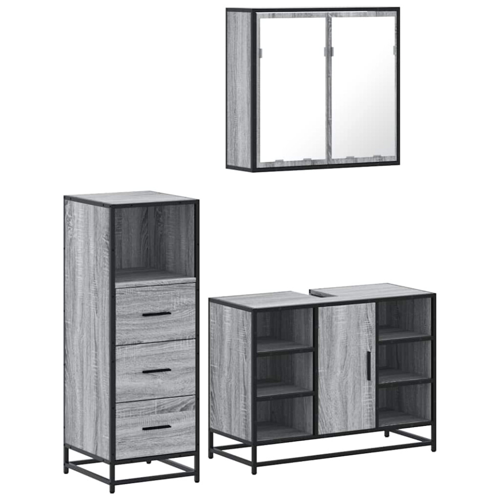 (grey sonoma) vidaXL 3 Piece Bathroom Furniture Set Black Engineered Wood bathroom cabinet