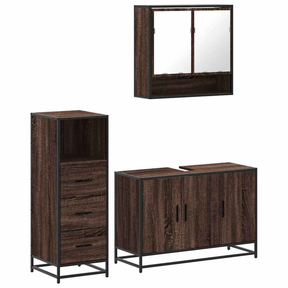 (brown oak) vidaXL 3 Piece Bathroom Furniture Set Smoked Oak Engineered Wood