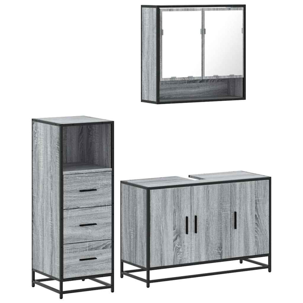 Vidaxl (Grey Sonoma) 3 Piece Bathroom Furniture Set Smoked Oak Engineered Wood