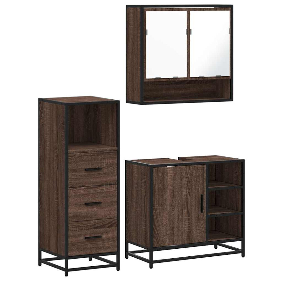 (brown oak) vidaXL 3 Piece Bathroom Furniture Set Grey Sonoma Engineered Wood