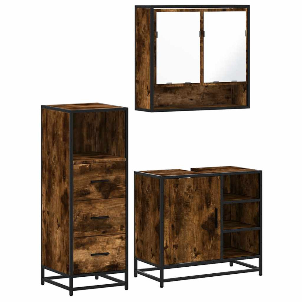 Vidaxl (Smoked Oak) 3 Piece Bathroom Furniture Set Grey Sonoma Engineered Wood