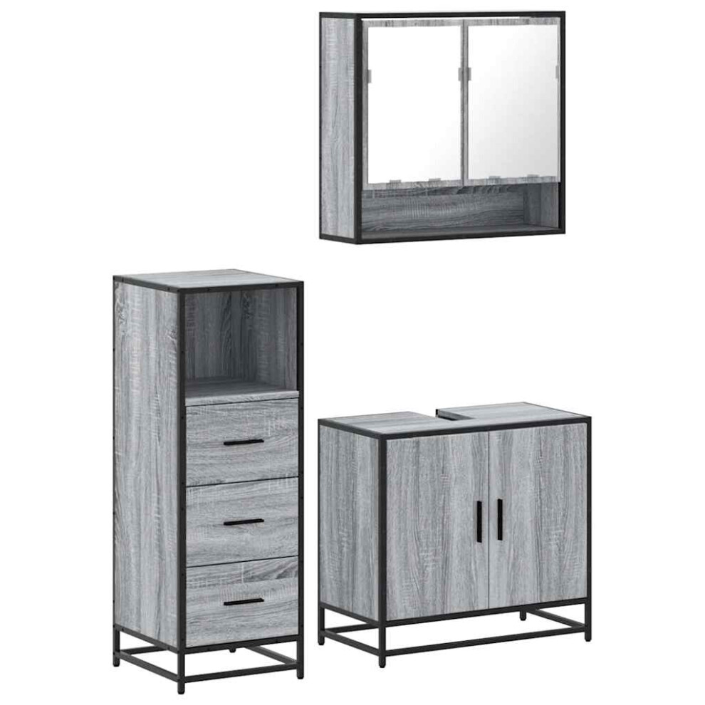 Vidaxl (Grey Sonoma) 3 Piece Bathroom Furniture Set Brown Oak Engineered Wood