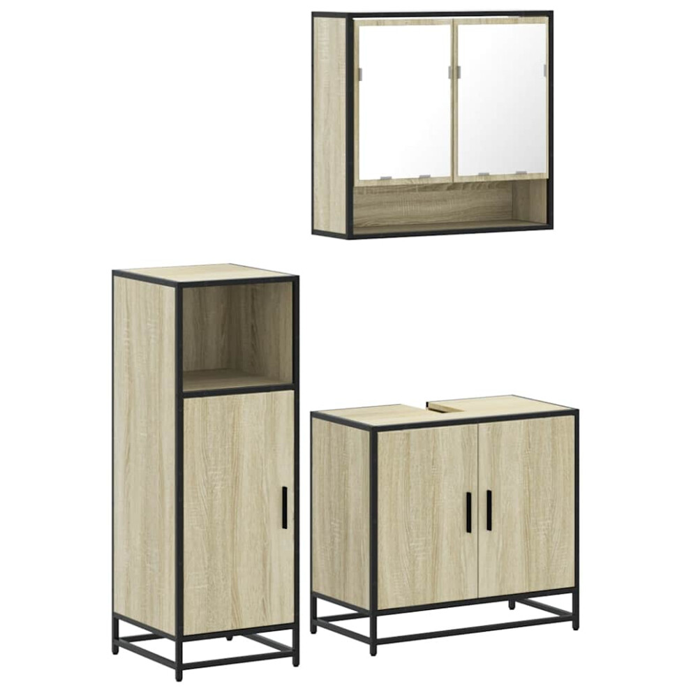 (sonoma oak) vidaXL 3 Piece Bathroom Furniture Set Grey Sonoma Engineered Wood