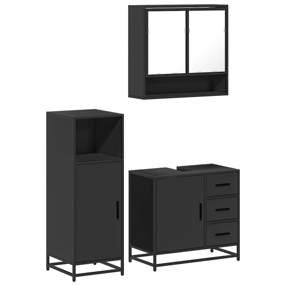 (black) vidaXL 3 Piece Bathroom Furniture Set Sonoma Oak Engineered Wood