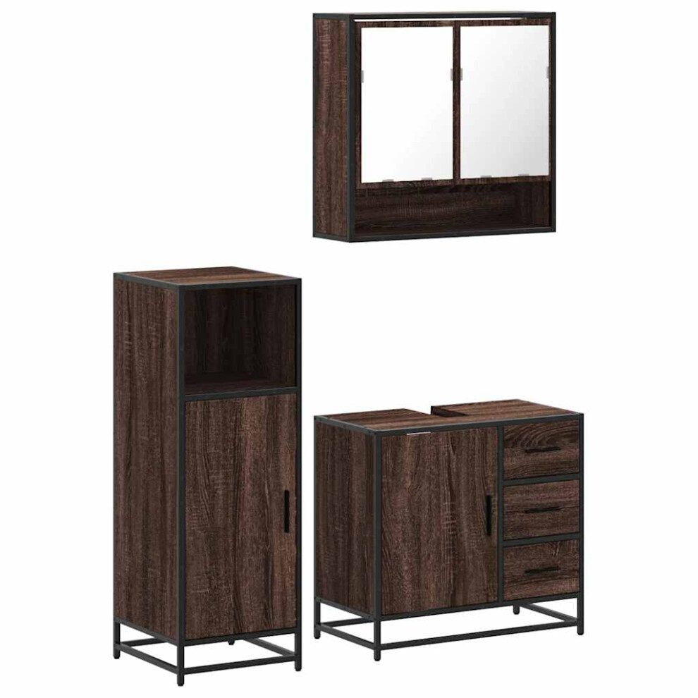 (brown oak) vidaXL 3 Piece Bathroom Furniture Set Sonoma Oak Engineered Wood