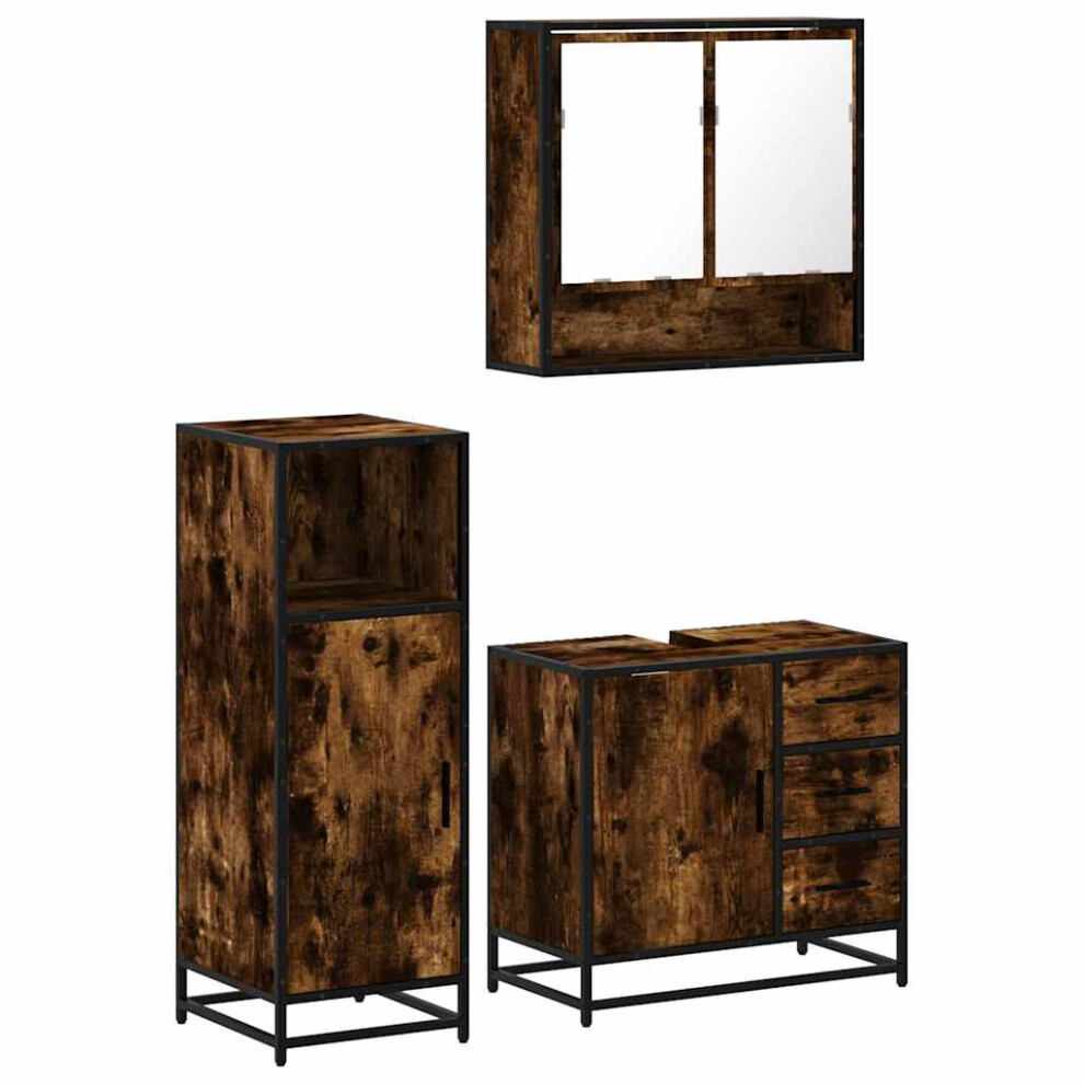 Vidaxl (Smoked Oak) 3 Piece Bathroom Furniture Set Sonoma Oak Engineered Wood