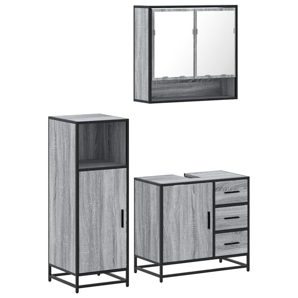 (grey sonoma) vidaXL 3 Piece Bathroom Furniture Set Sonoma Oak Engineered Wood