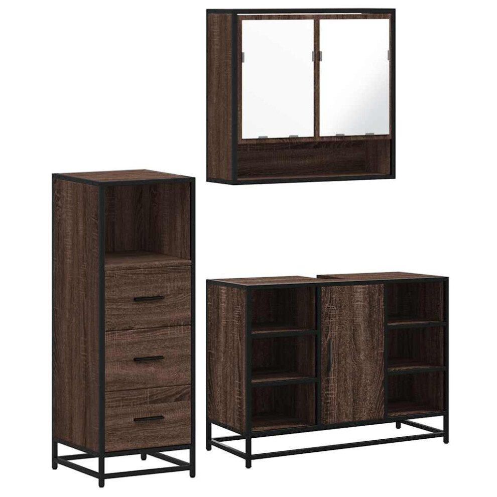 (brown oak) vidaXL 3 Piece Bathroom Furniture Set Brown Oak Engineered Wood