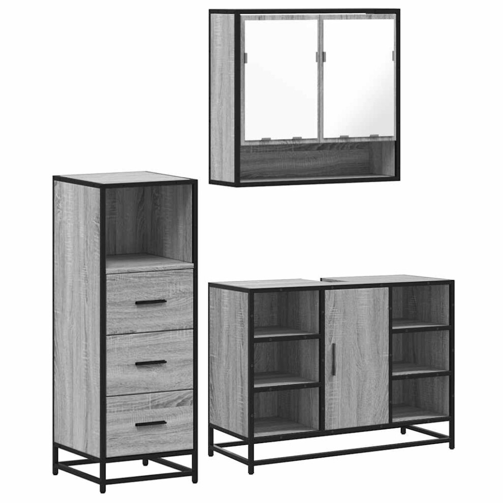 Vidaxl (Grey Sonoma) 3 Piece Bathroom Furniture Set Brown Oak Engineered Wood