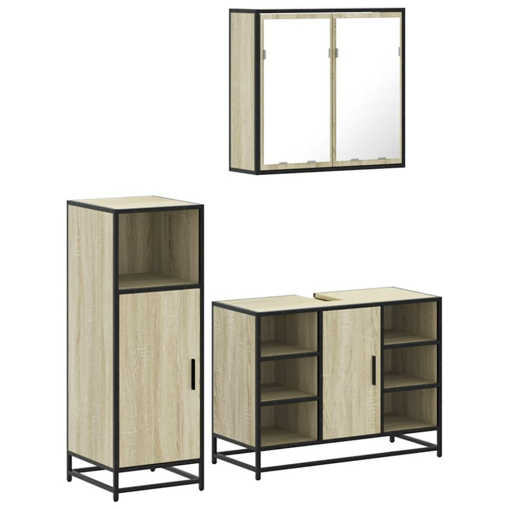 (sonoma oak) vidaXL 3 Piece Bathroom Furniture Set Sonoma Oak Engineered Wood