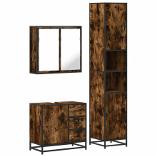 (smoked oak) vidaXL 4 Piece Bathroom Furniture Set Brown Oak Engineered Wood