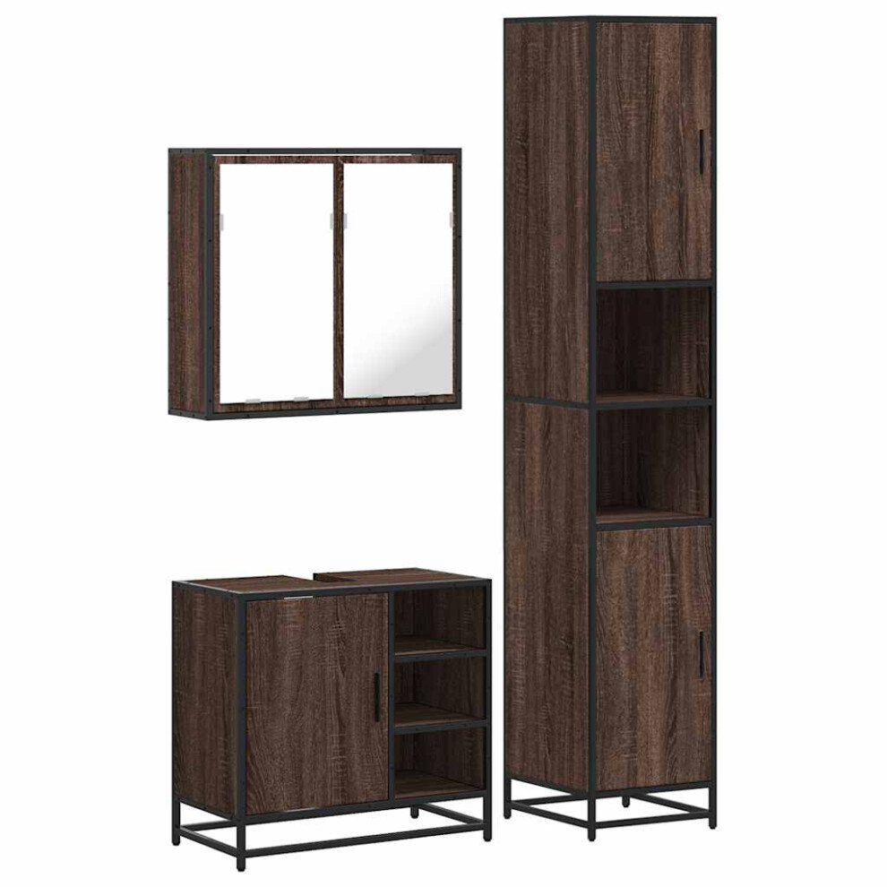 (brown oak) vidaXL 4 Piece Bathroom Furniture Set Smoked Oak Engineered Wood