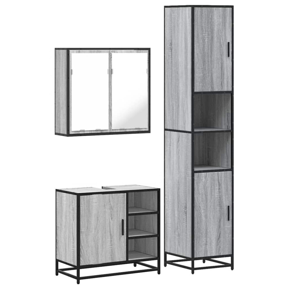 (grey sonoma) vidaXL 4 Piece Bathroom Furniture Set Smoked Oak Engineered Wood