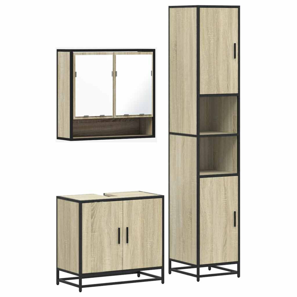 (sonoma oak) vidaXL 4 Piece Bathroom Furniture Set Grey Sonoma Engineered Wood